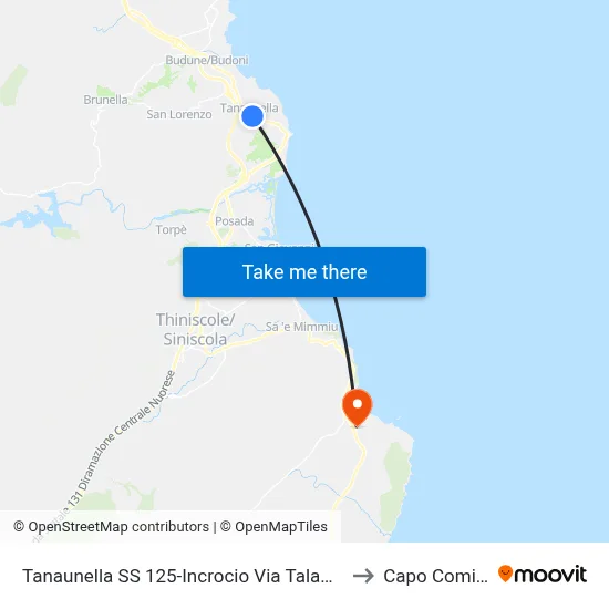 Tanaunella SS 125-Talamone Street Junction to Capo Comino map