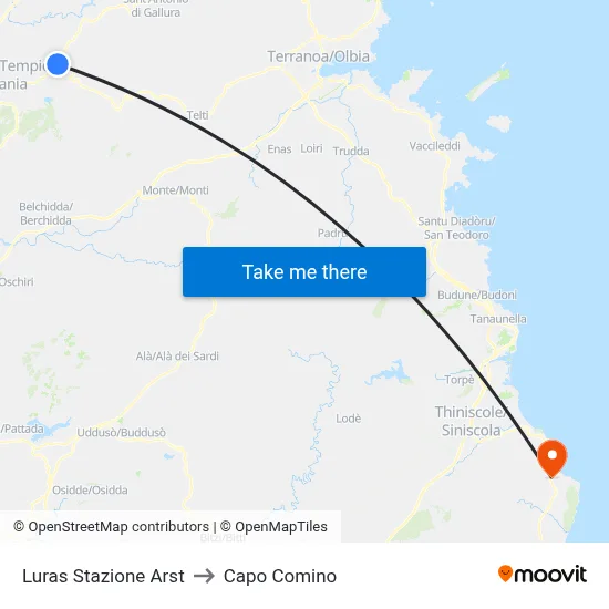 Luras ARST Station to Capo Comino map