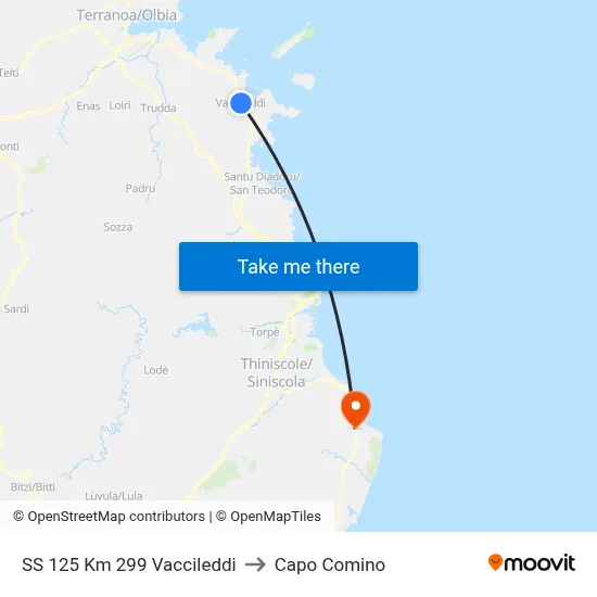 State Road 125 Km 299 Vaccileddi to Capo Comino map