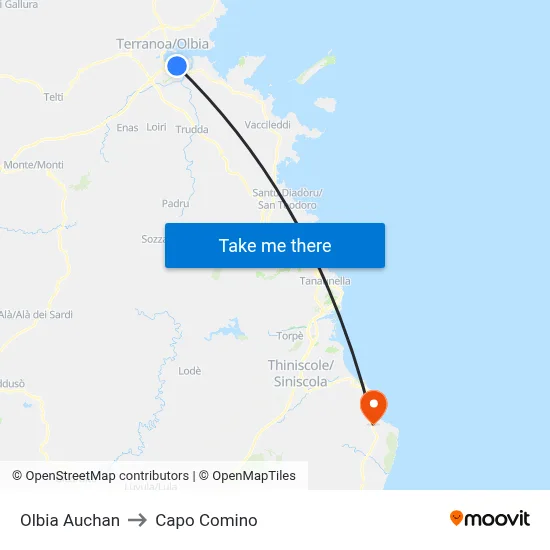 Olbia Auchan to Capo Comino map