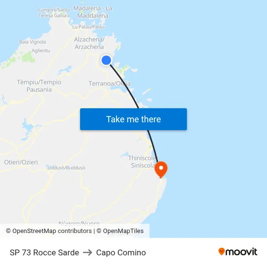 SP 73 Rocce Sarde to Capo Comino map