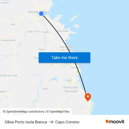 Olbia White Island Port to Capo Comino map