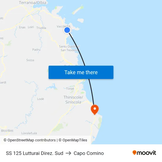 SS 125 Lutturai South Direction to Capo Comino map