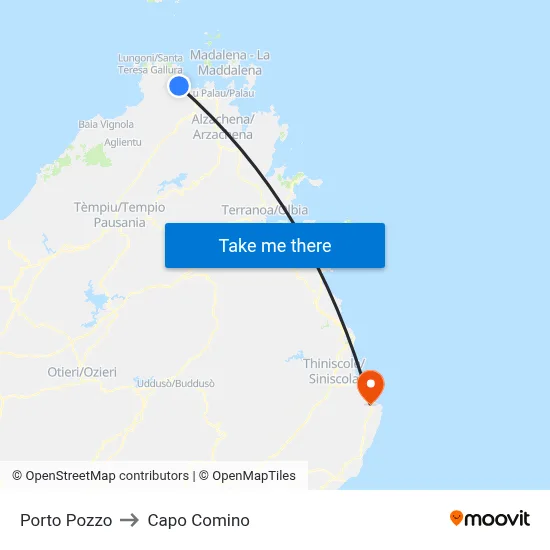Porto Pozzo to Capo Comino map