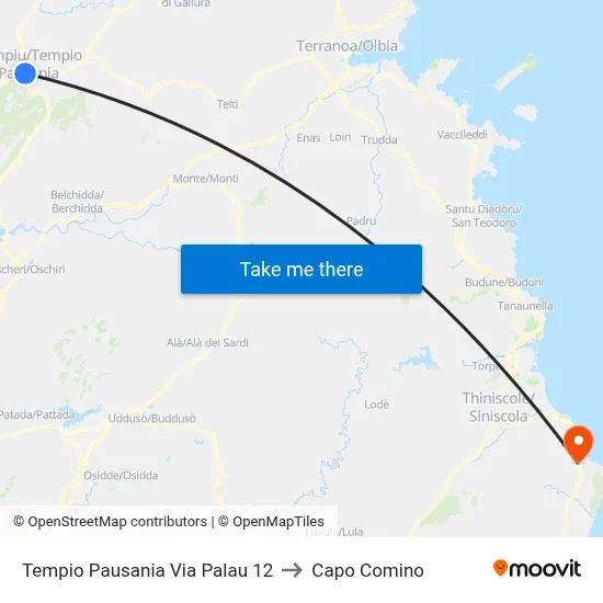 Tempio Pausania Via Palau 12 to Capo Comino map