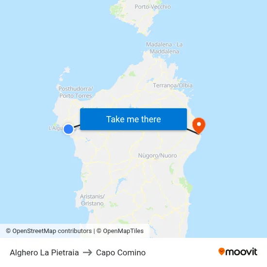 Alghero La Pietraia to Capo Comino map