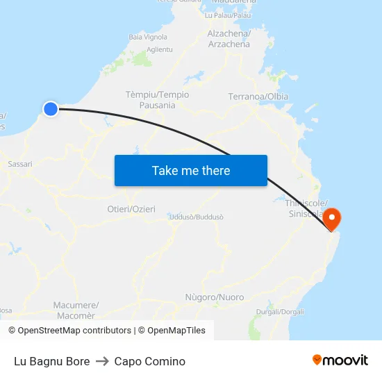 Lu Bagnu Bore to Capo Comino map