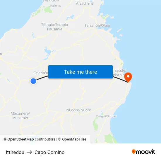 Ittireddu to Capo Comino map
