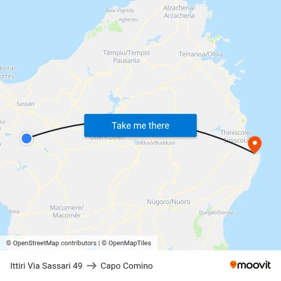 Ittiri Via Sassari 49 to Capo Comino map