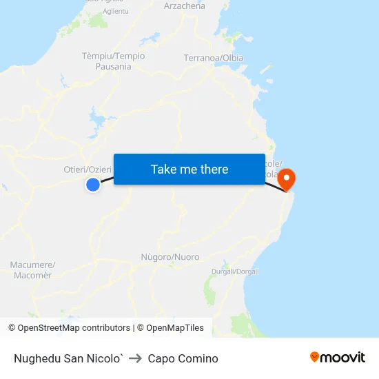 Nughedu San Nicolo to Capo Comino map