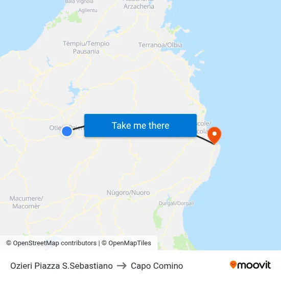 Ozieri Piazza San Sebastiano to Capo Comino map