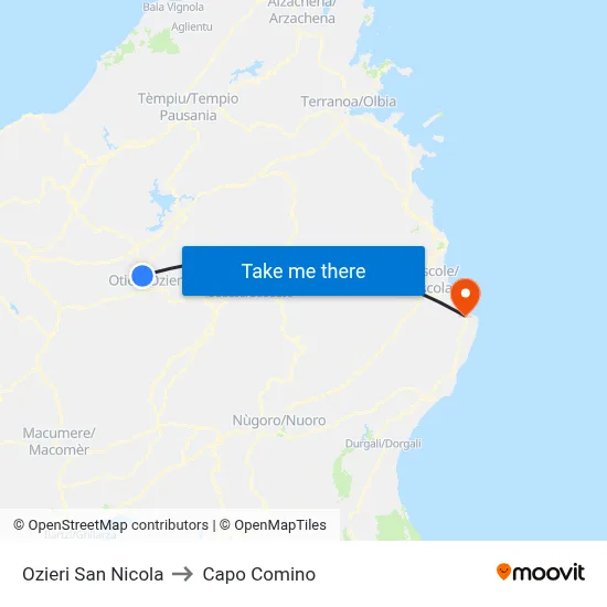 Ozieri San Nicola to Capo Comino map