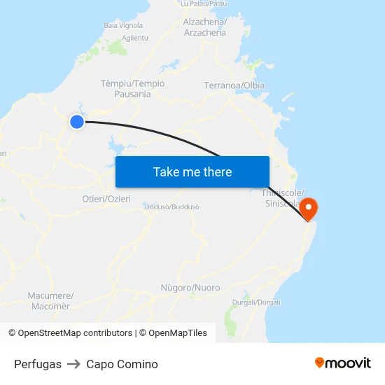 Perfugas to Capo Comino map
