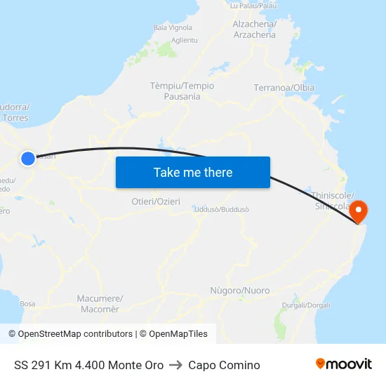SS 291 Km 4.400 Monte Oro to Capo Comino map