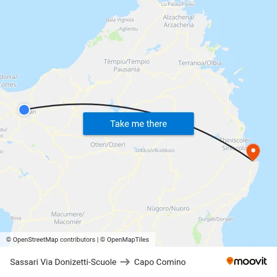 Sassari Donizetti Street-Schools to Capo Comino map