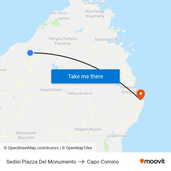 Sedini Monument Square to Capo Comino map