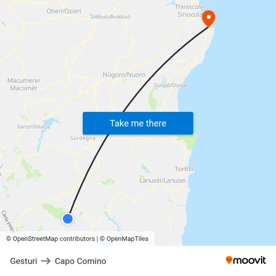 Gesturi to Capo Comino map