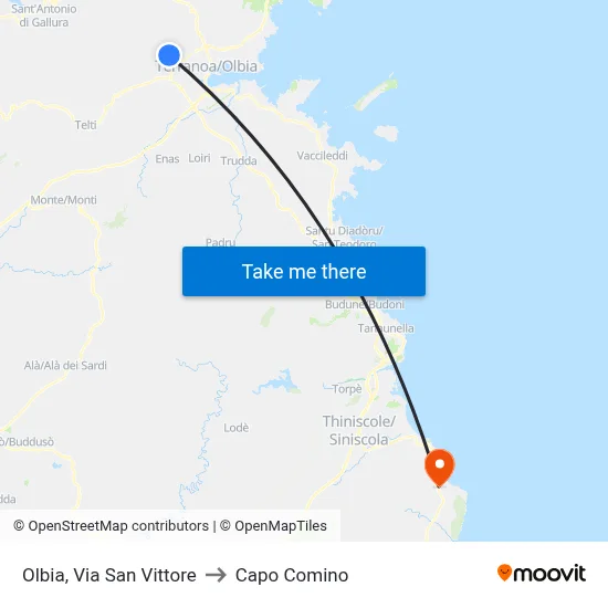 Olbia, San Vittore Street to Capo Comino map