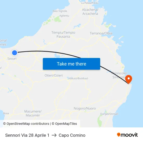 Sennori Via 28 April 1 to Capo Comino map