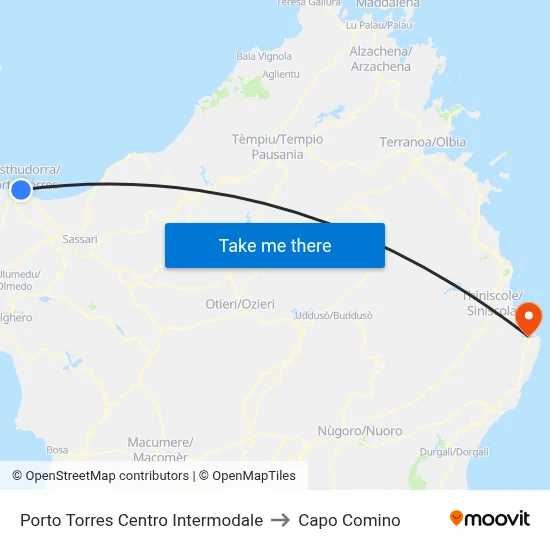 Porto Torres Intermodal Center to Capo Comino map