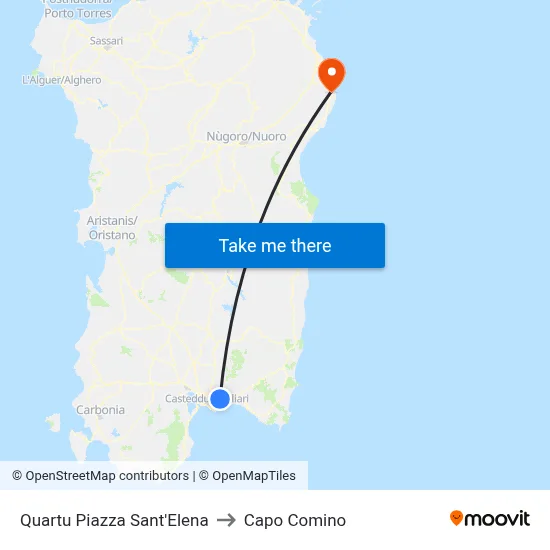 Quartu Piazza Sant'Elena to Capo Comino map