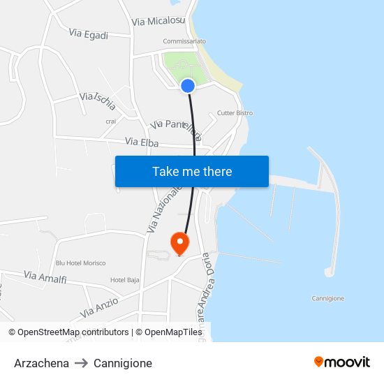 Arzachena to Cannigione map