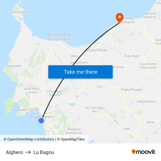 Alghero to Lu Bagnu map