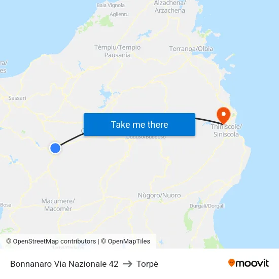 Bonnanaro Via Nazionale 42 to Torpè map