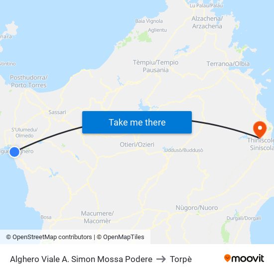 Alghero Viale A. Simon Mossa Podere to Torpè map