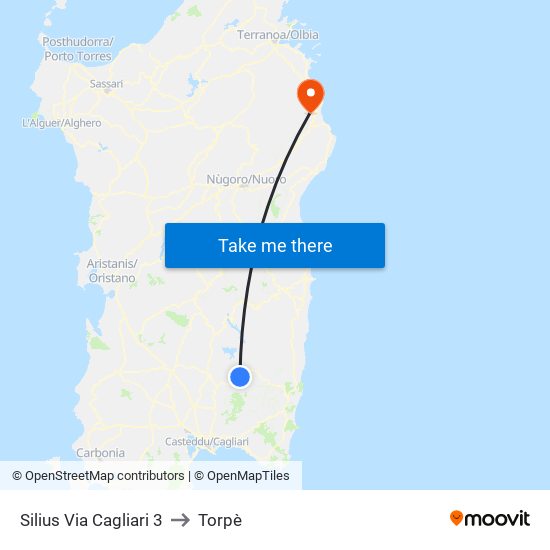 Silius Via Cagliari 3 to Torpè map