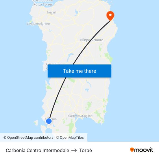 Carbonia Centro Intermodale to Torpè map
