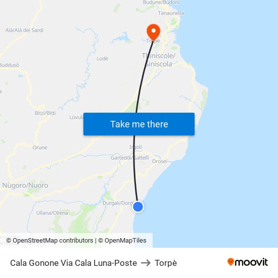 Cala Gonone Via Cala Luna-Poste to Torpè map