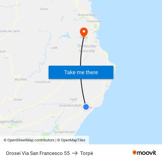 Orosei Via San Francesco 55 to Torpè map