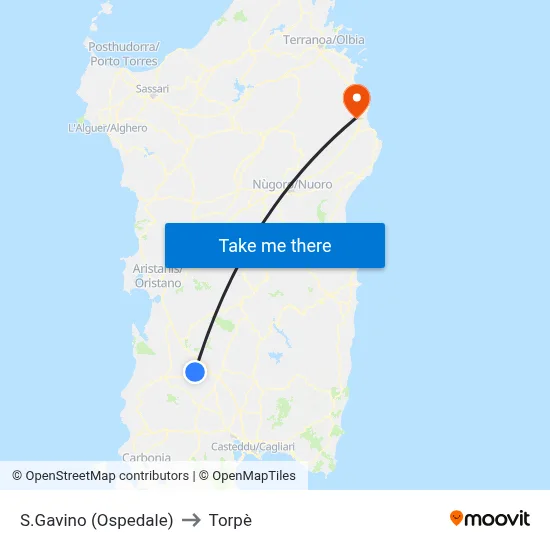 San Gavino (Hospital) to Torpè map