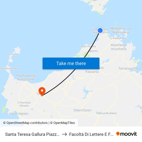 Santa Teresa Gallura Piazza Chiesa to Facoltà Di Lettere E Filosofia map
