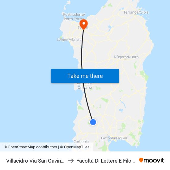 Villacidro Via San Gavino 17 to Facoltà Di Lettere E Filosofia map