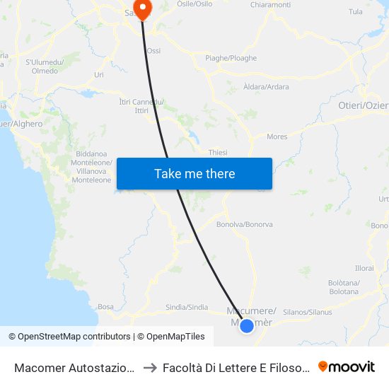 Macomer Autostazione to Facoltà Di Lettere E Filosofia map