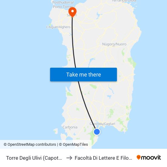 Torre Degli Ulivi (Capoterra) to Facoltà Di Lettere E Filosofia map