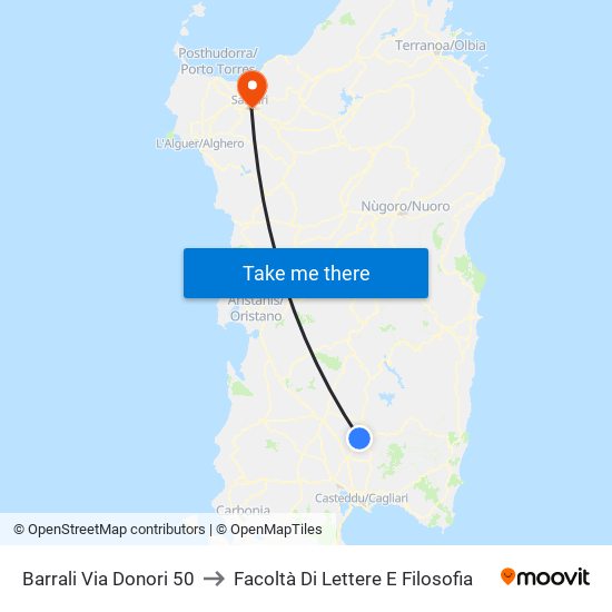 Barrali Via Donori 50 to Facoltà Di Lettere E Filosofia map