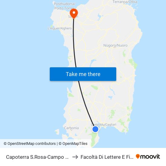 Capoterra S.Rosa-Campo Sportivo to Facoltà Di Lettere E Filosofia map