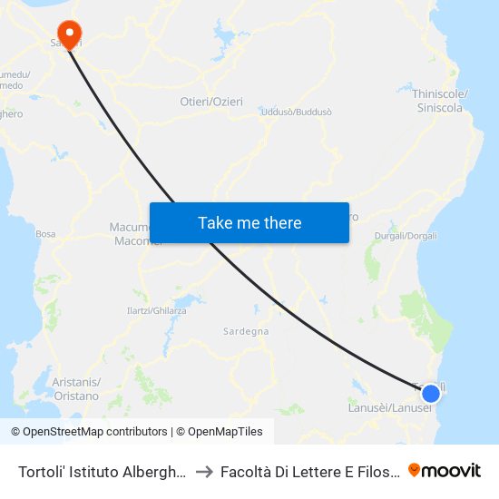Tortoli' Istituto Alberghiero to Facoltà Di Lettere E Filosofia map