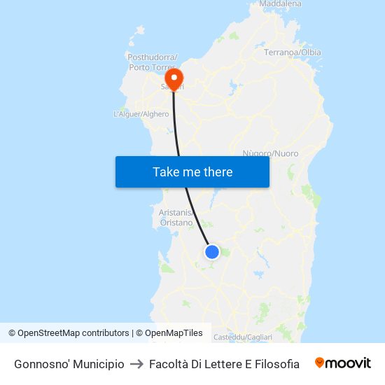 Gonnosno' Municipio to Facoltà Di Lettere E Filosofia map