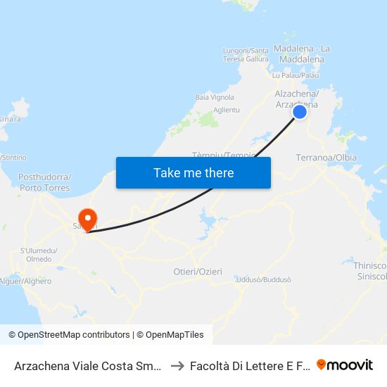 Arzachena Viale Costa Smeralda 10 to Facoltà Di Lettere E Filosofia map