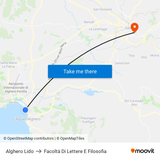 Alghero Lido to Facoltà Di Lettere E Filosofia map