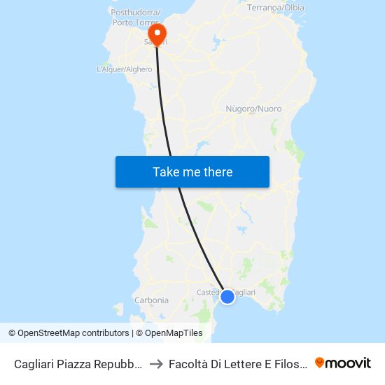 Cagliari Piazza Repubblica to Facoltà Di Lettere E Filosofia map