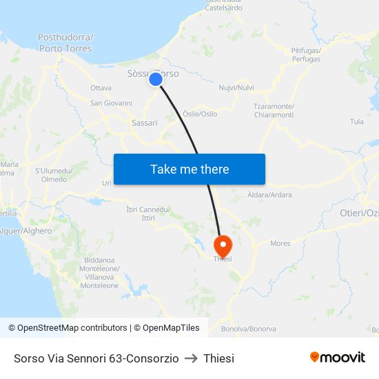 Sorso Via Sennori 63-Consorzio to Thiesi map