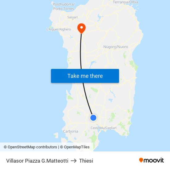 Villasor Piazza G.Matteotti to Thiesi map