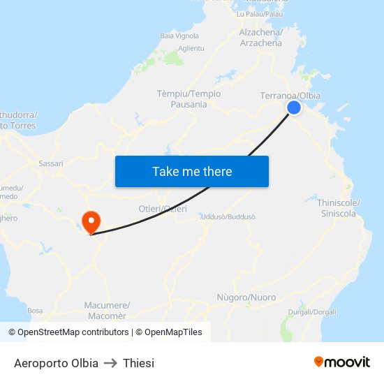 Aeroporto Olbia to Thiesi map