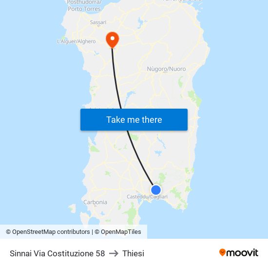 Sinnai Via Costituzione 58 to Thiesi map