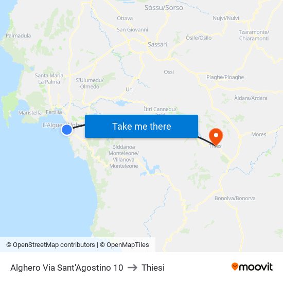 Alghero Via Sant'Agostino 10 to Thiesi map
